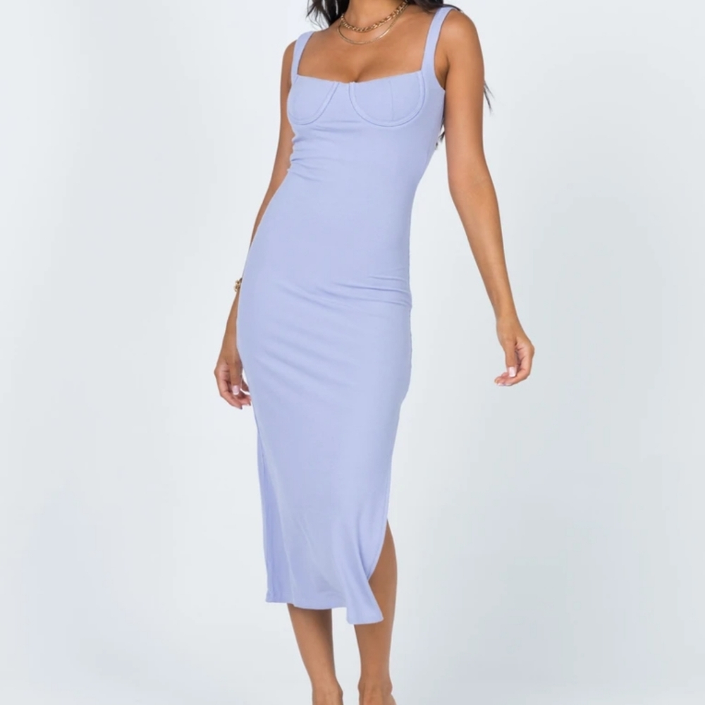Princess Polly Pastel Blue Esme Bustier Fitted Ribbed Knit Bodycon Midi Dress 4